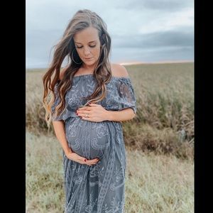 Pink blush Lace Off Shoulder Maternity Maxi Dress